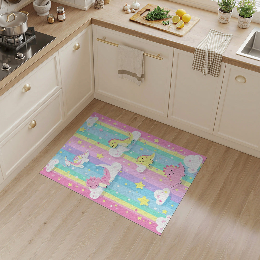 Multi-color and Patterns Rainbow Dinosaur Kids Area Rug