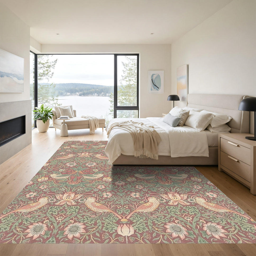 Rose Vintage Bird Floral Garden Rug