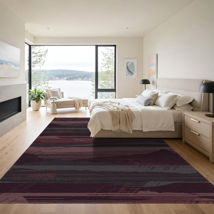 Crimson Slate Abstract Landscape Stripes Rug