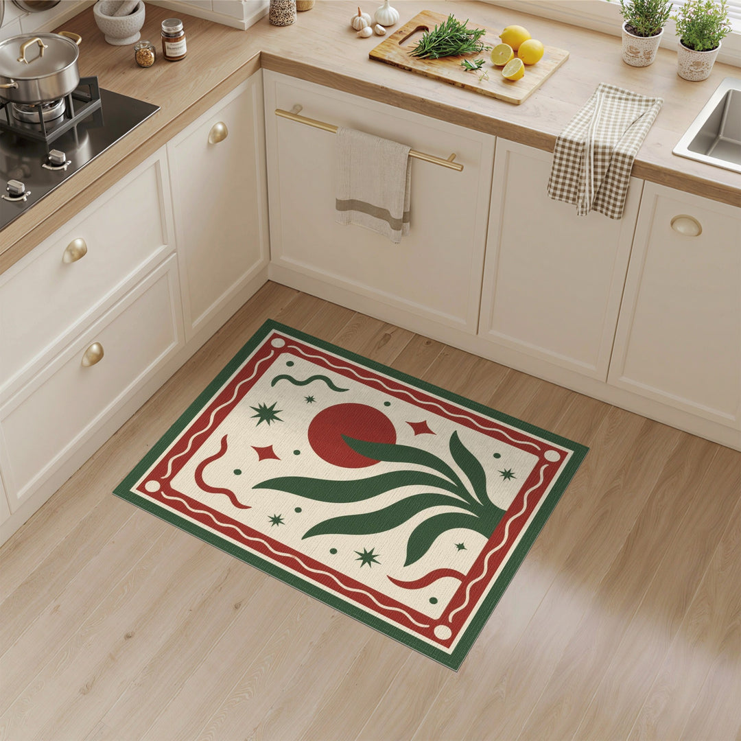 Red Floral Leaf Vintage Area Rug