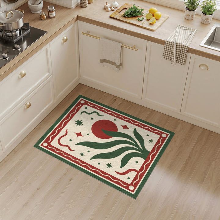 Red Floral Leaf Vintage Area Rug
