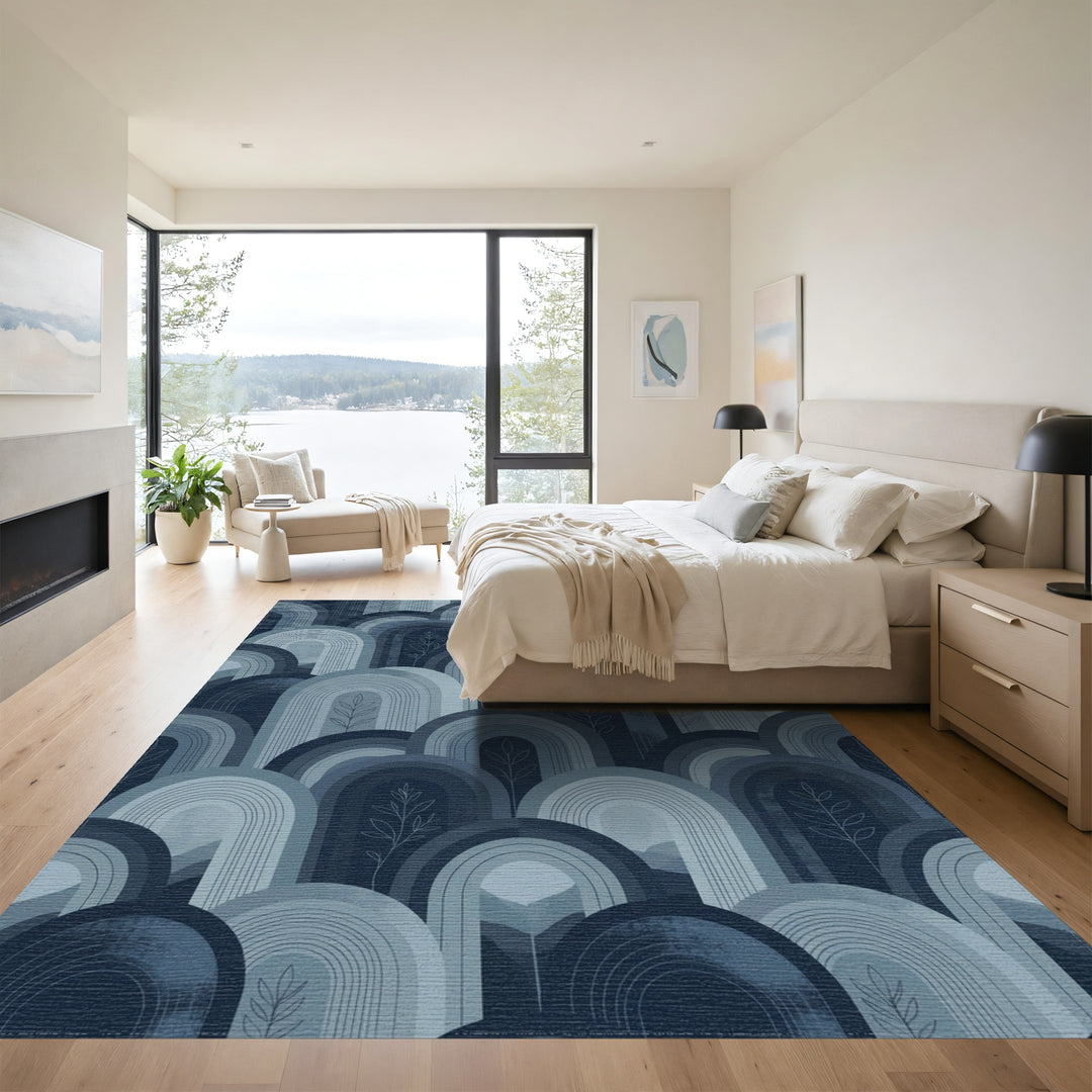 Abstract Arc Mountainscape Blue Tint Rug