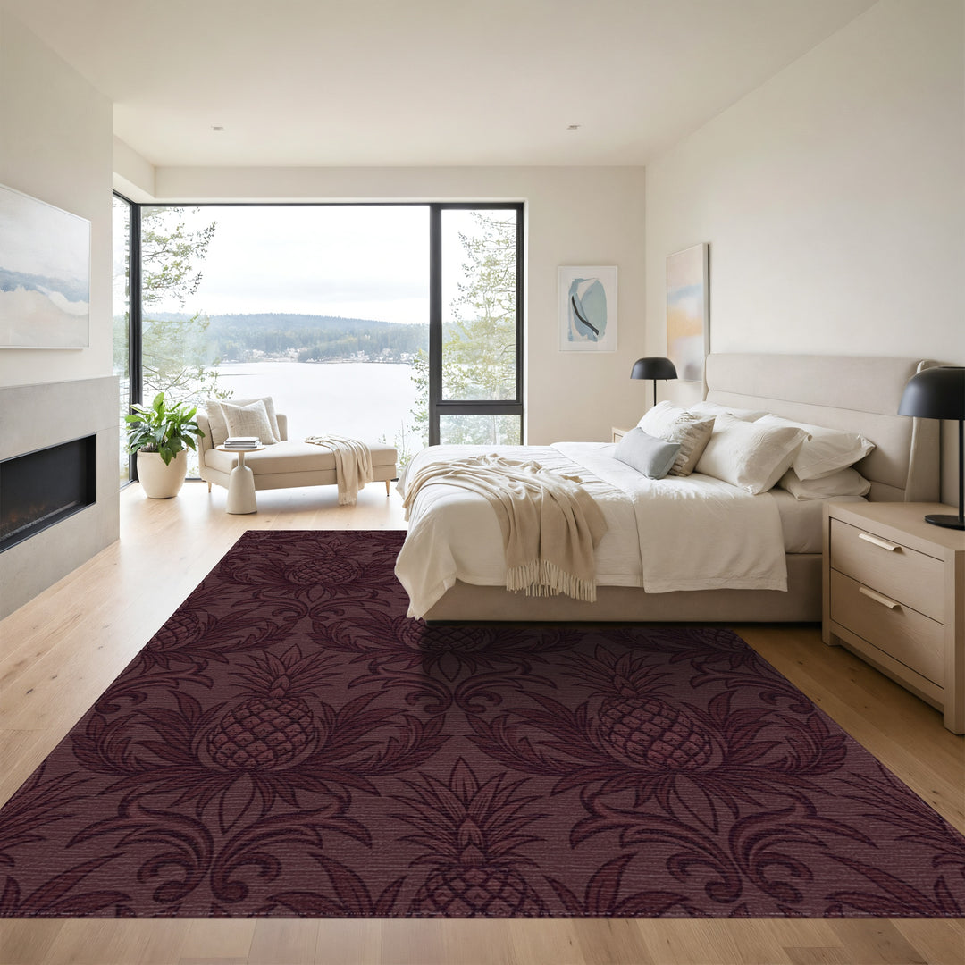 Dark Cherry Pineapple Damask Rug
