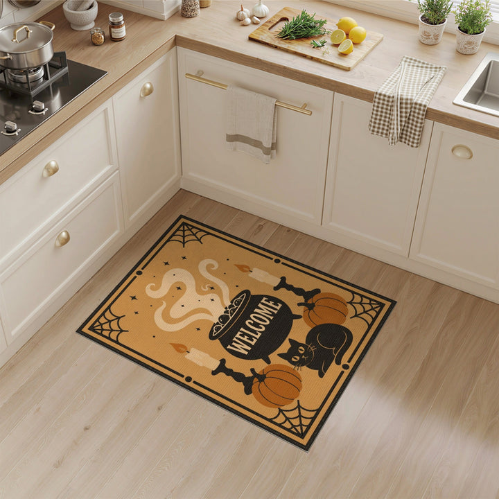 Halloween Welcome Cauldron Orange Area Rug