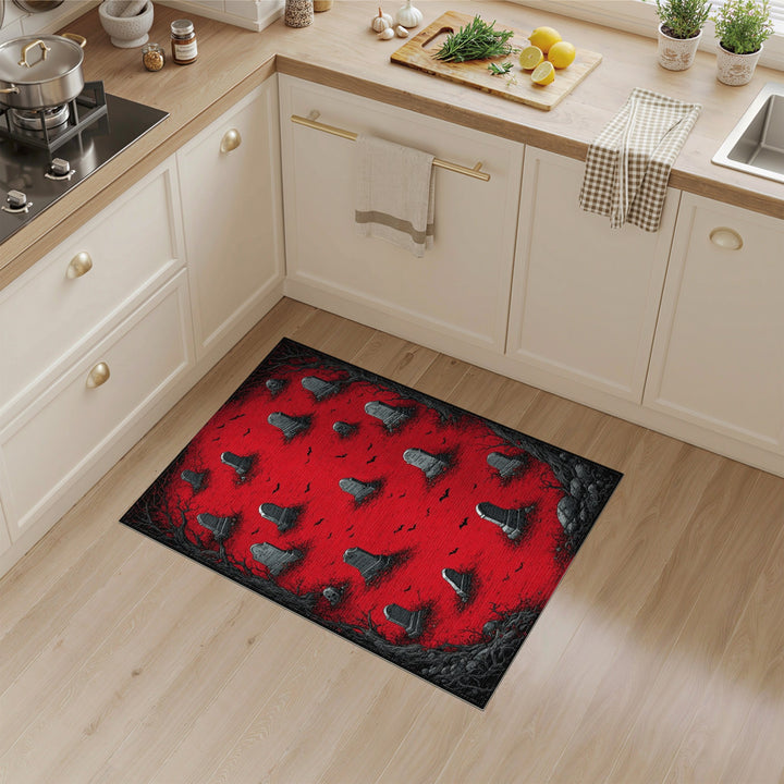 Red Graveyard Washable Area Rug