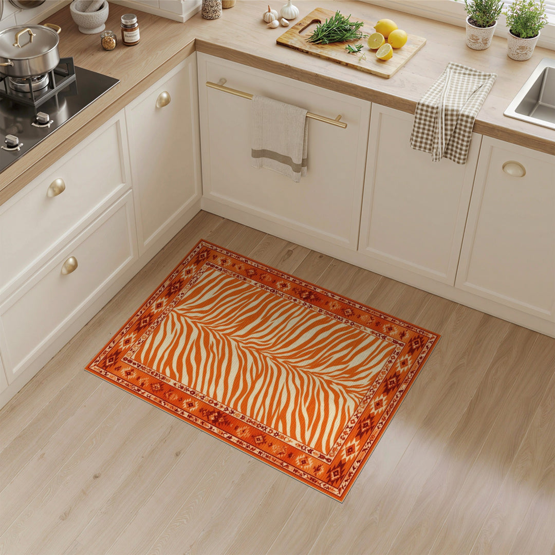 Orange Zebra Print Southwestern Area Rug