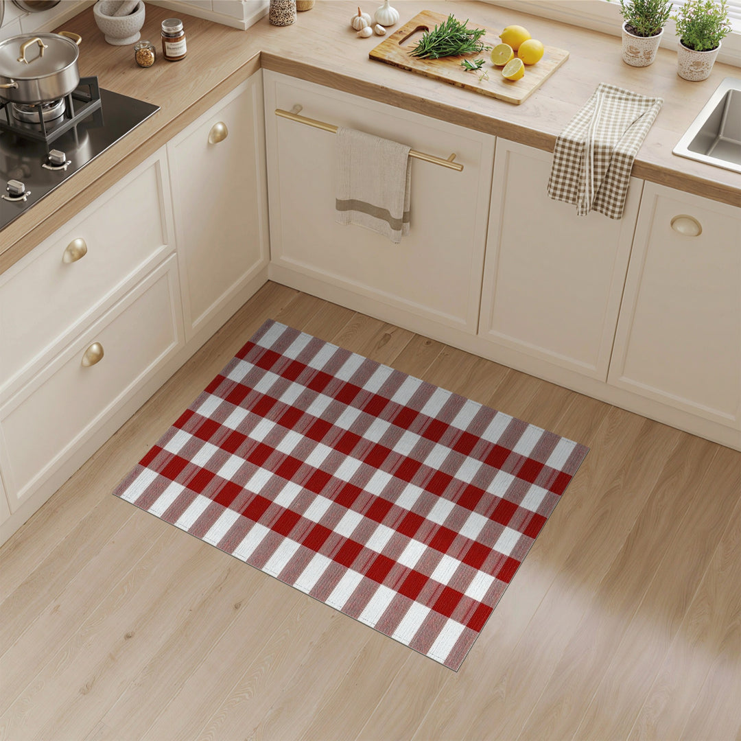 Rustic Farmhouse Red Checkered Farmhouse Area Rug