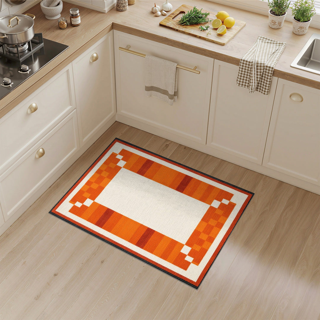 Orange Geometric Border Geometric Modern Area Rug