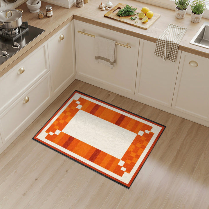 Orange Geometric Border Geometric Modern Area Rug