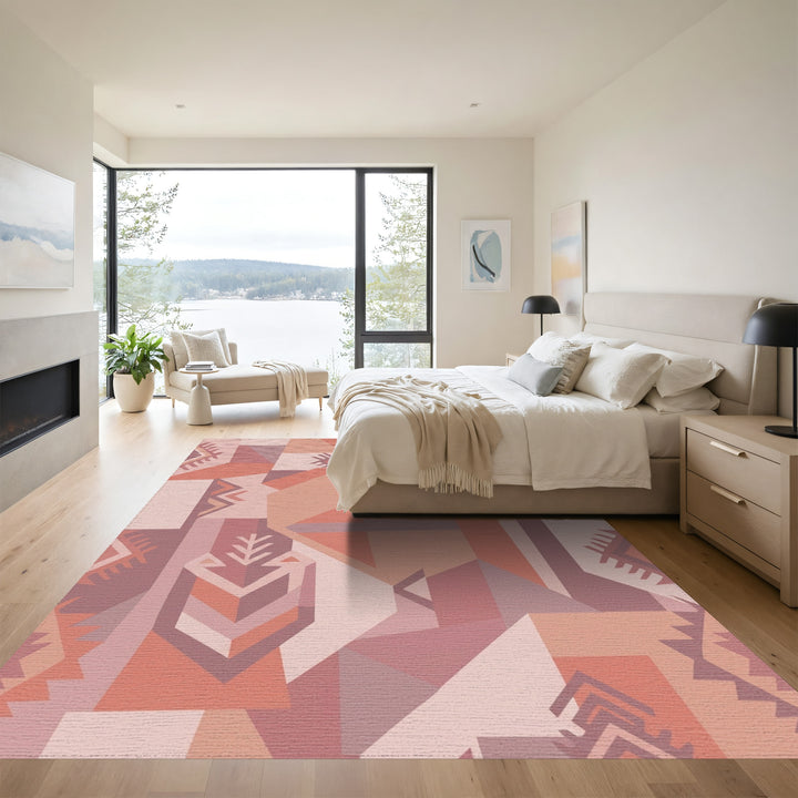 Terracotta Tribal Geometric Patchwork Rug