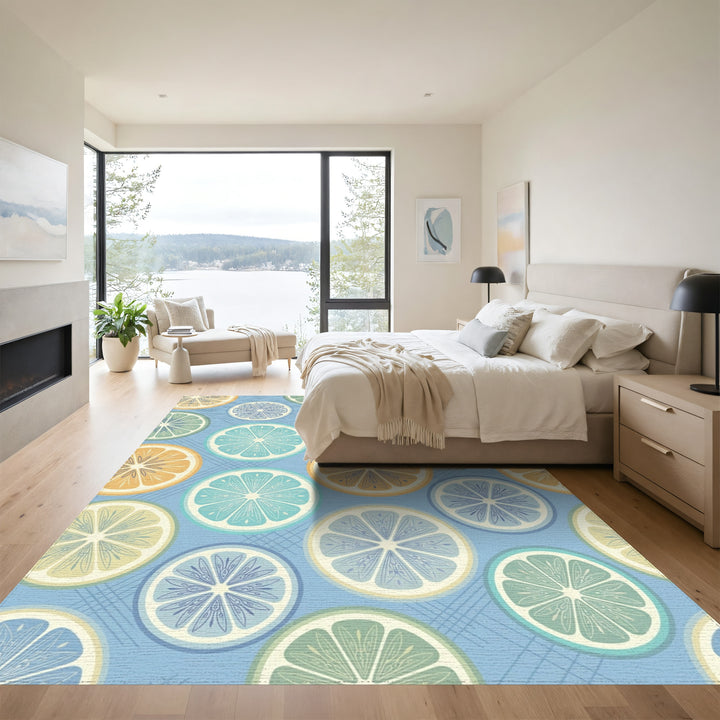 Citrus Medley With Blue Grid Rug