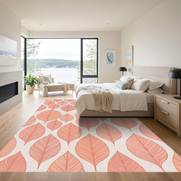 Terracotta Leaf Overlay Repeating Pattern Rug
