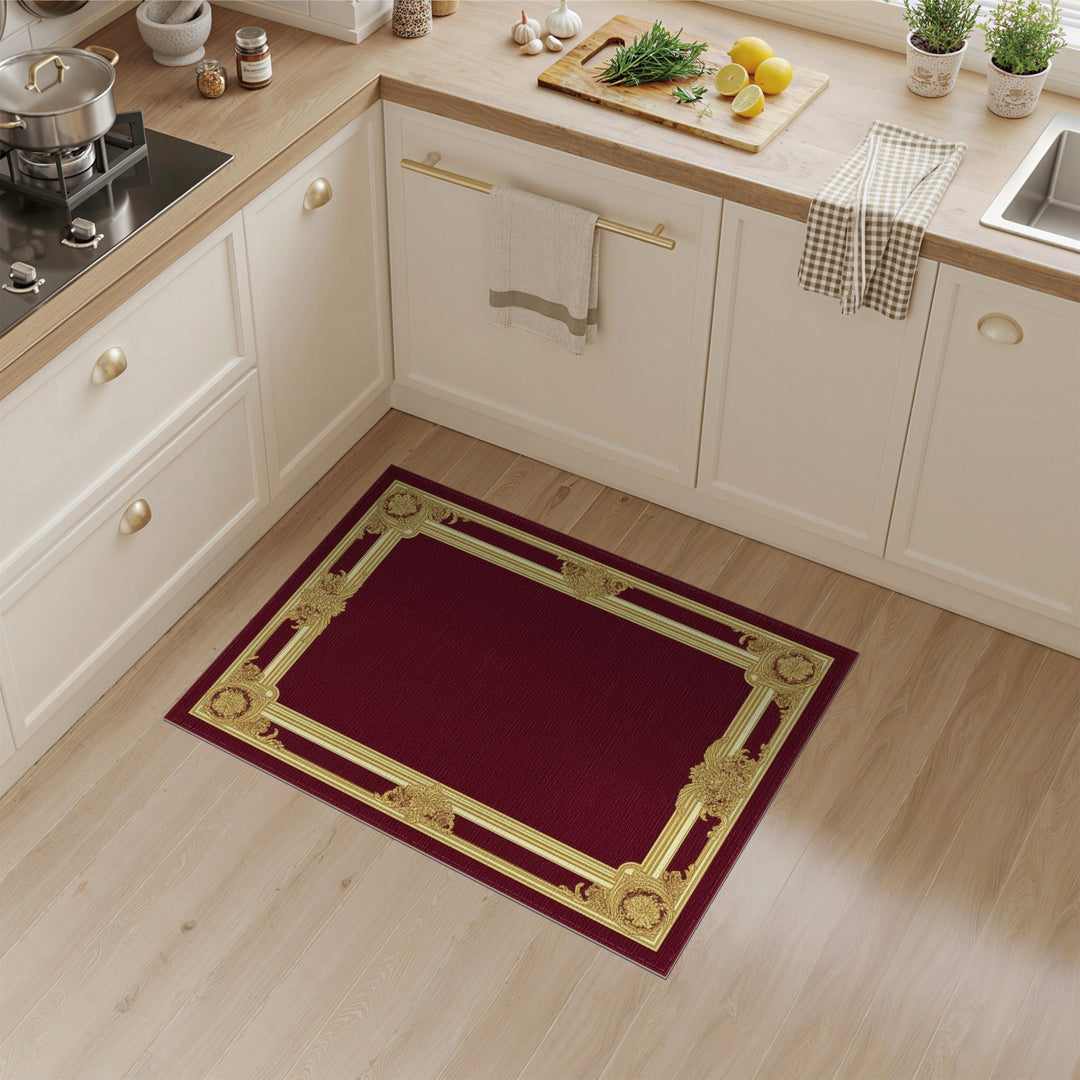 Ornate Red Gold Frame Area Rug