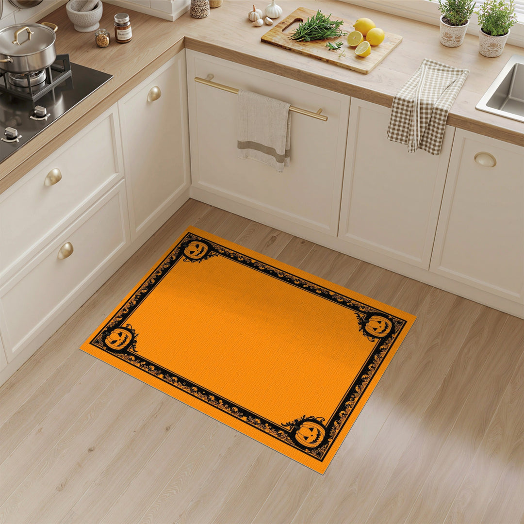 Orange Halloween Pumpkin Washable Area Rug