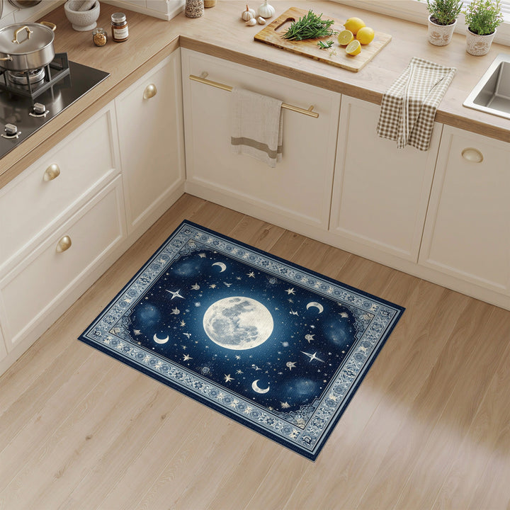 Vintage Blue Celestial Moon Area Rug