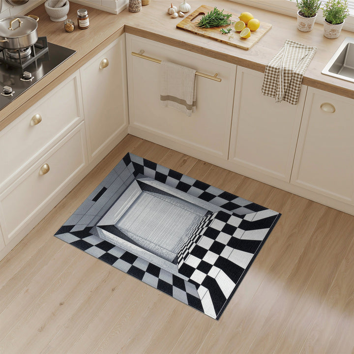 Black White Checkered Perspective Area Rug