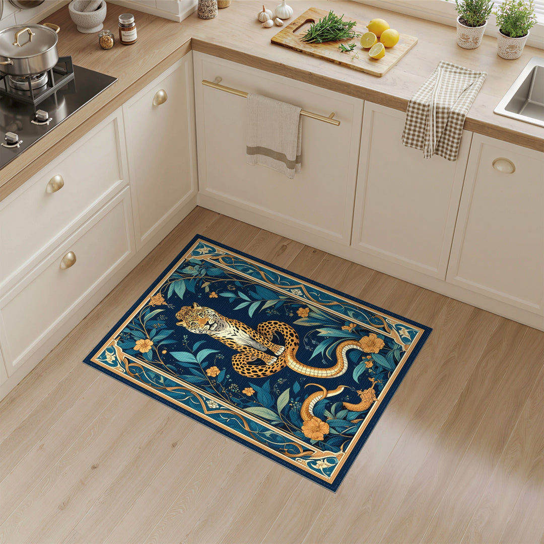 Blue Jungle Leopard Serpent Area Rug