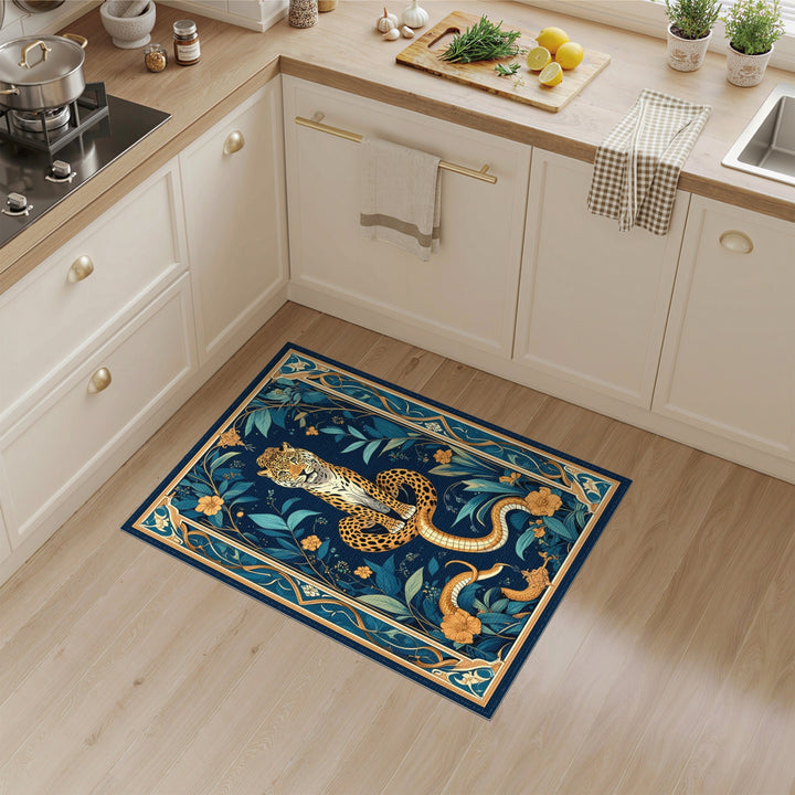 Blue Jungle Leopard Serpent Area Rug