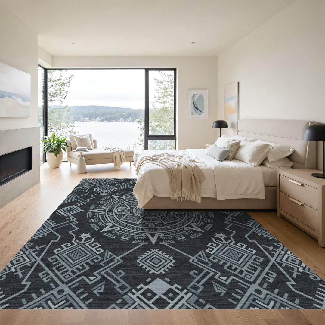 Ancient Gray Sun Calendar Medallion Rug