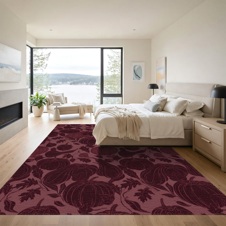 Dark Red Autumn Pumpkin Vine Arrangement Rug