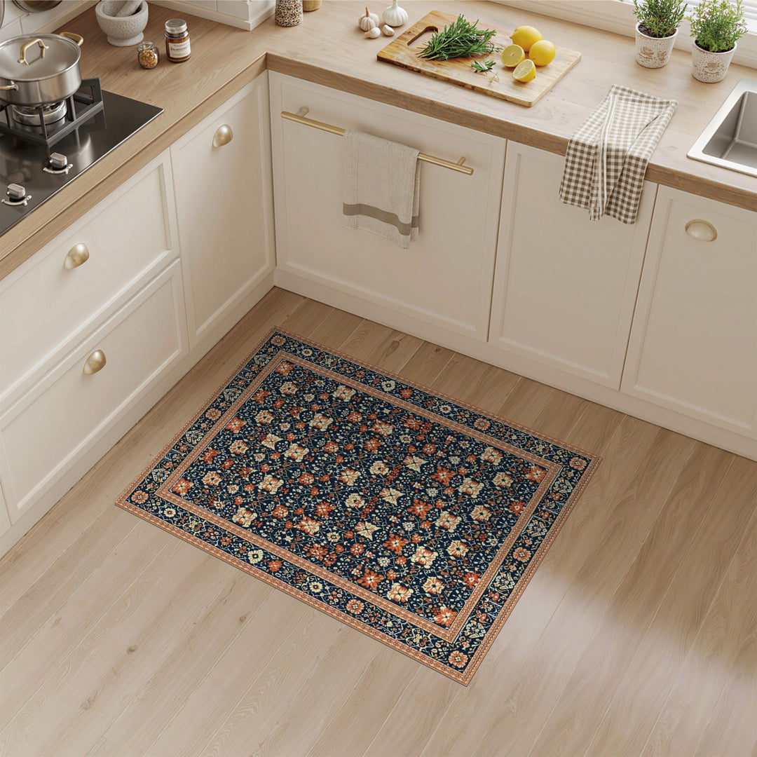 Navy Traditional Persian Navy Blue Floral Persian Area Rug