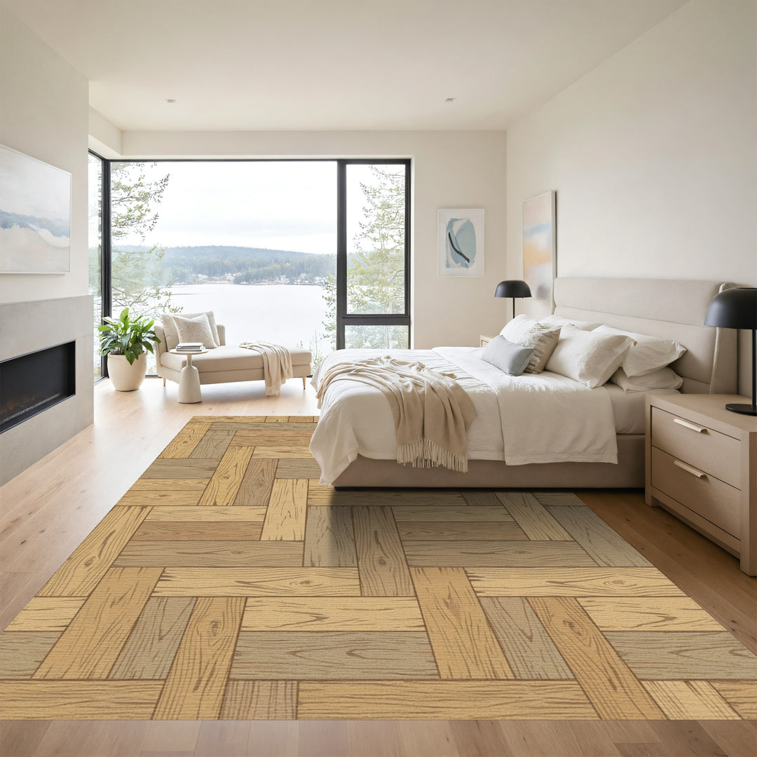Natural Wood Grain Parquet Rug