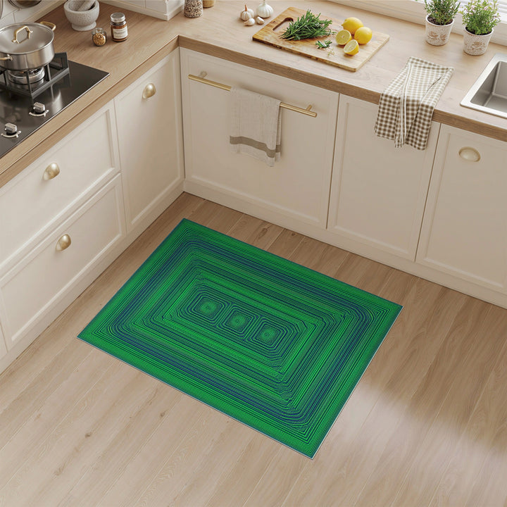 Green Concentric Geometric Area Rug
