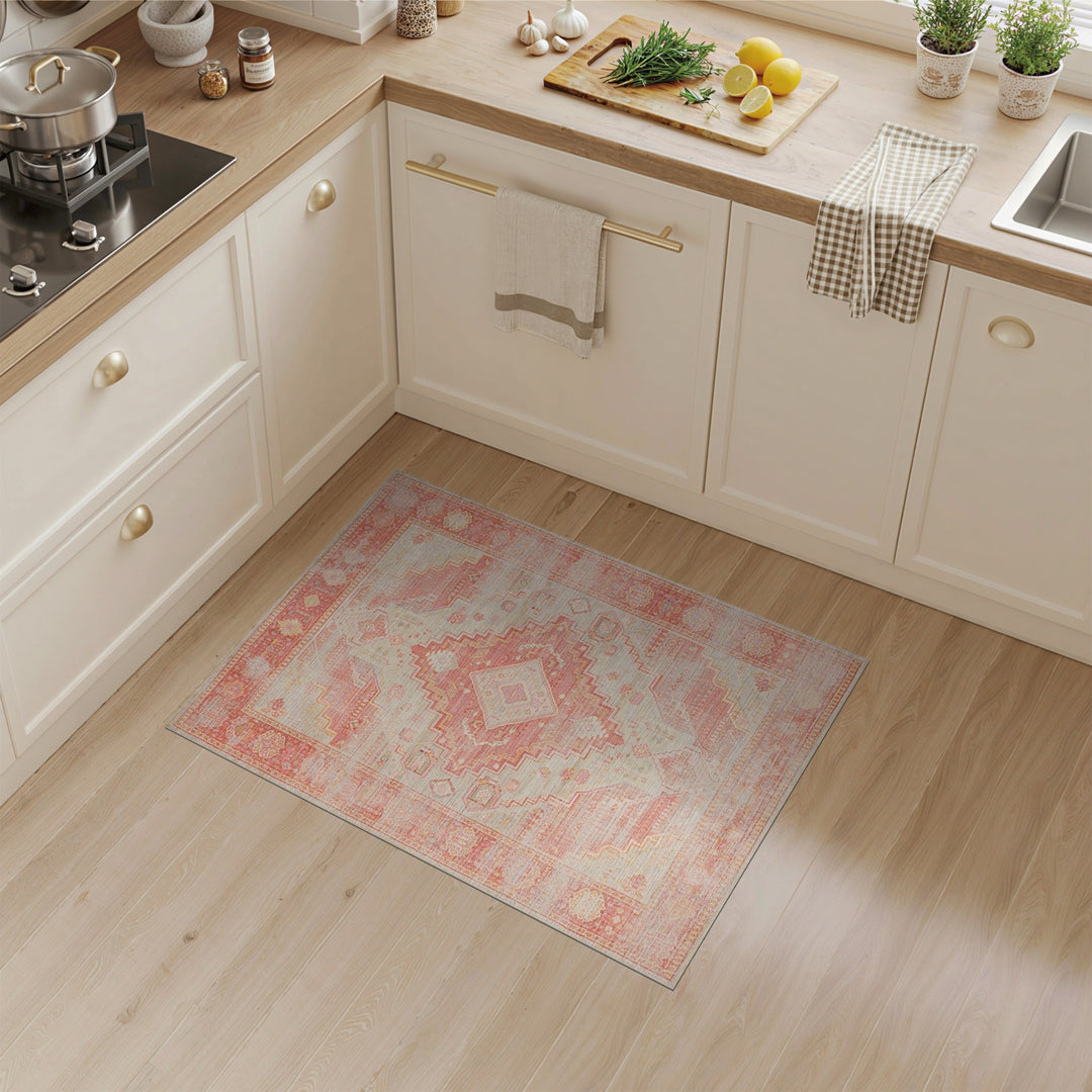Red Distressed Vintage Geometric Area Rug