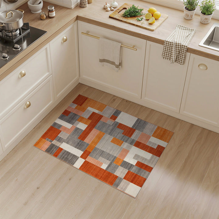 Geometric Modern Orange Geometric Block Area Rug
