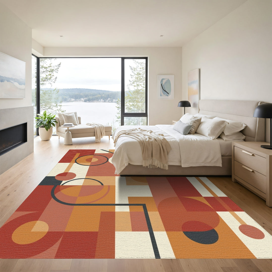 Earthy Terracotta Geometric Abstract Rug