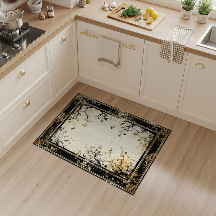 Distressed Vintage Butterfly Branch Beige Area Rug
