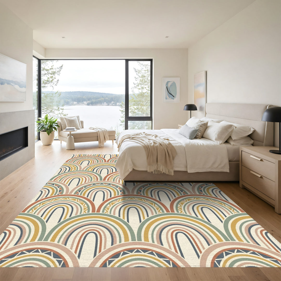 Earthy Tone Rainbow Scallop Art Rug