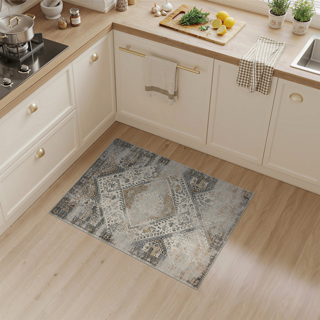 Grey Distressed Vintage Diamond Area Rug