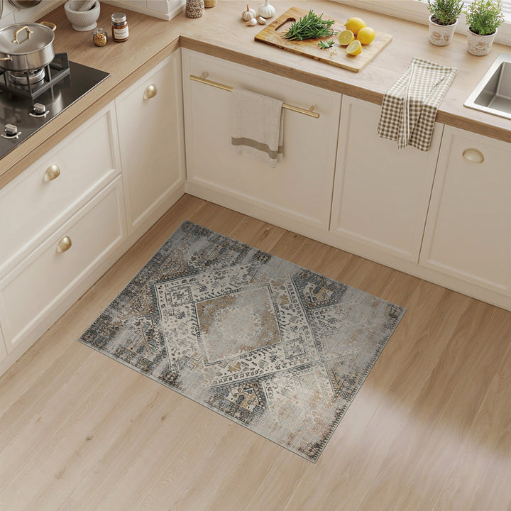 Grey Distressed Vintage Diamond Area Rug
