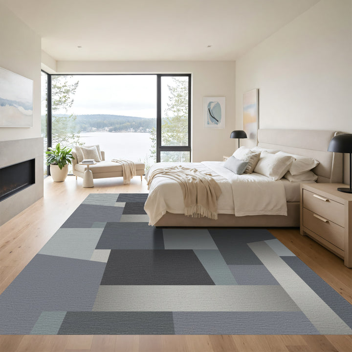 Slate Gray Geometric Intersecting Blocks Rug
