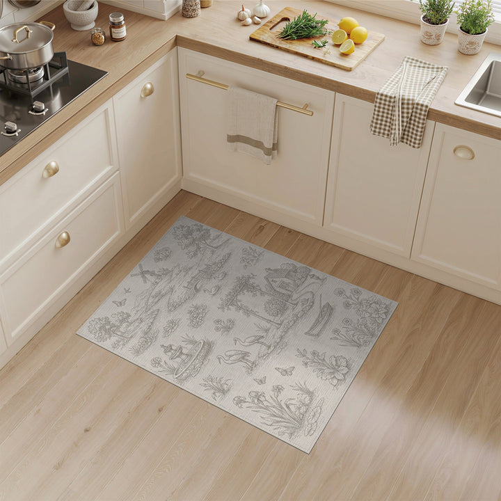 Black White Pastoral Toile Area Rug