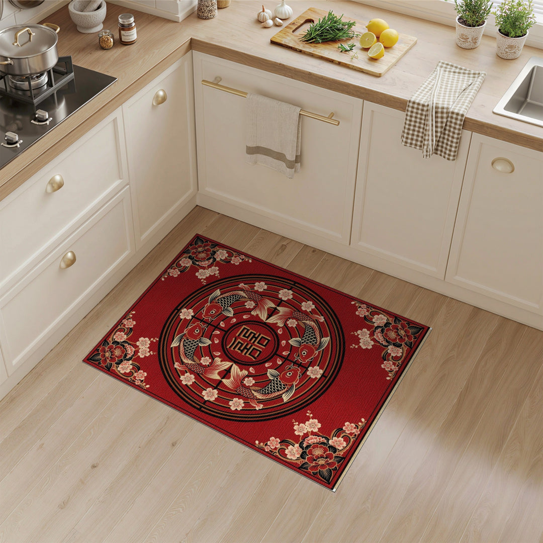 Red Koi Fish Cherry Blossom Area Rug