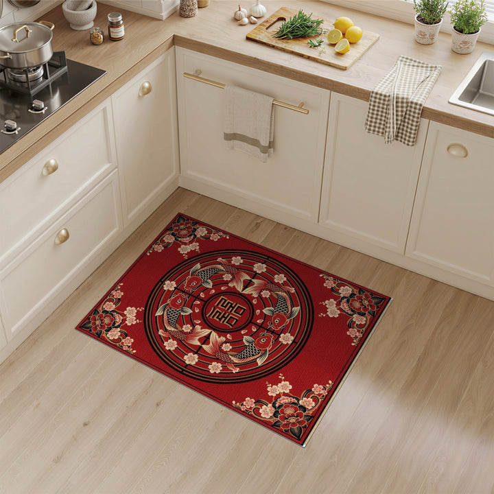 Red Koi Fish Cherry Blossom Area Rug