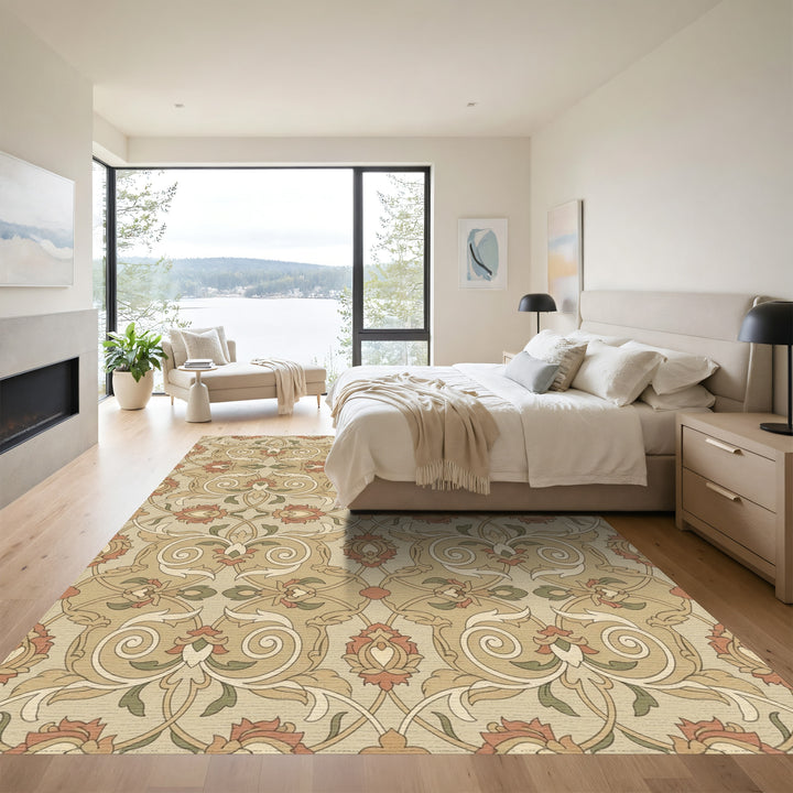 Earthy Floral Arabesque Scroll Rug