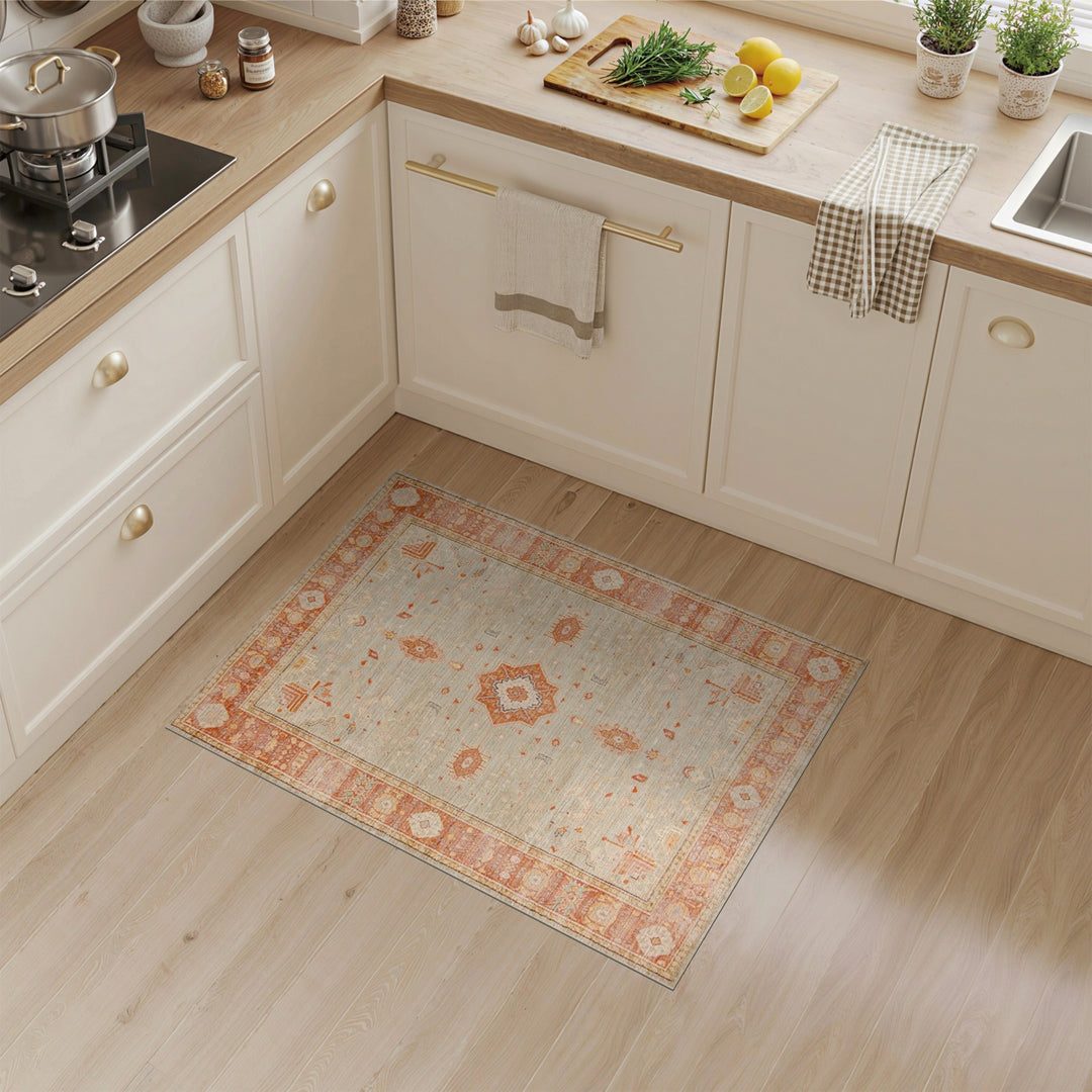 Orange Medallion Distressed Vintage Rug