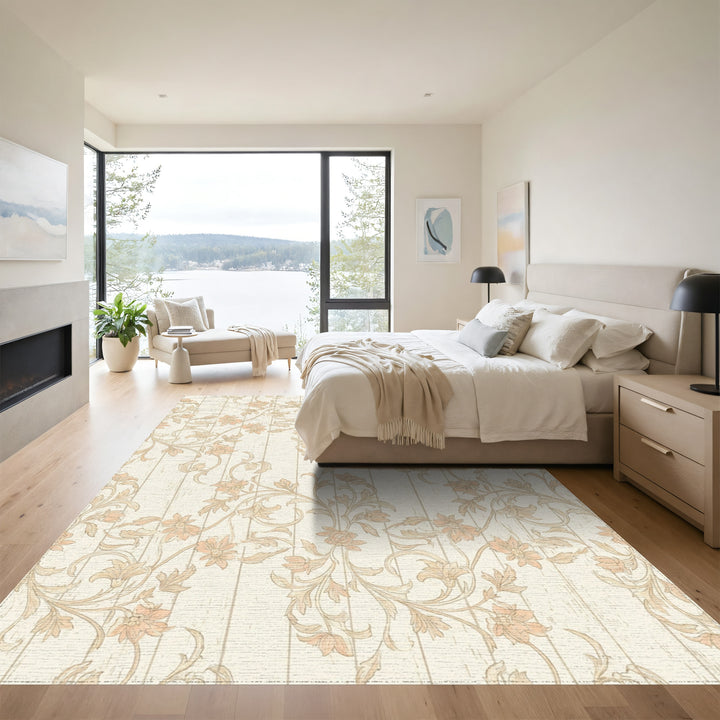 Cream Floral Vine Scroll Rug