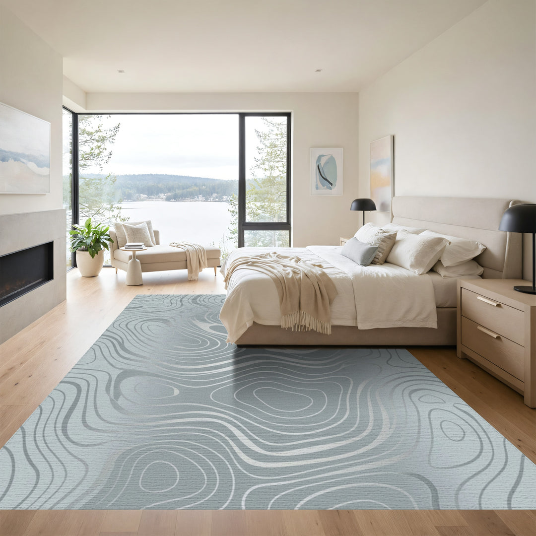Modern Silver Wavy Line Contour Rug