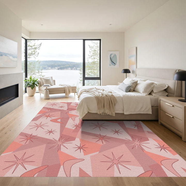 Mid Century Pink Star Boomerang Rug