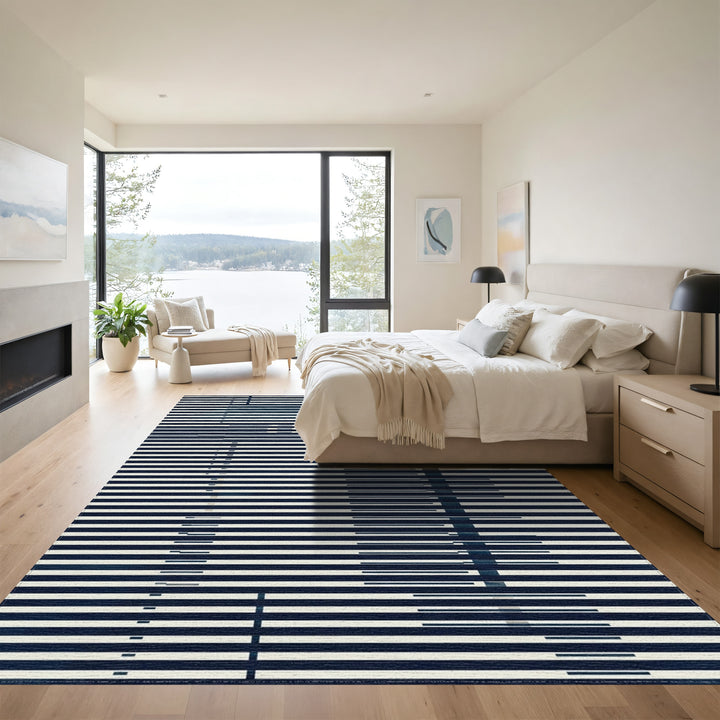 Modern Navy White Linear Gradient Rug