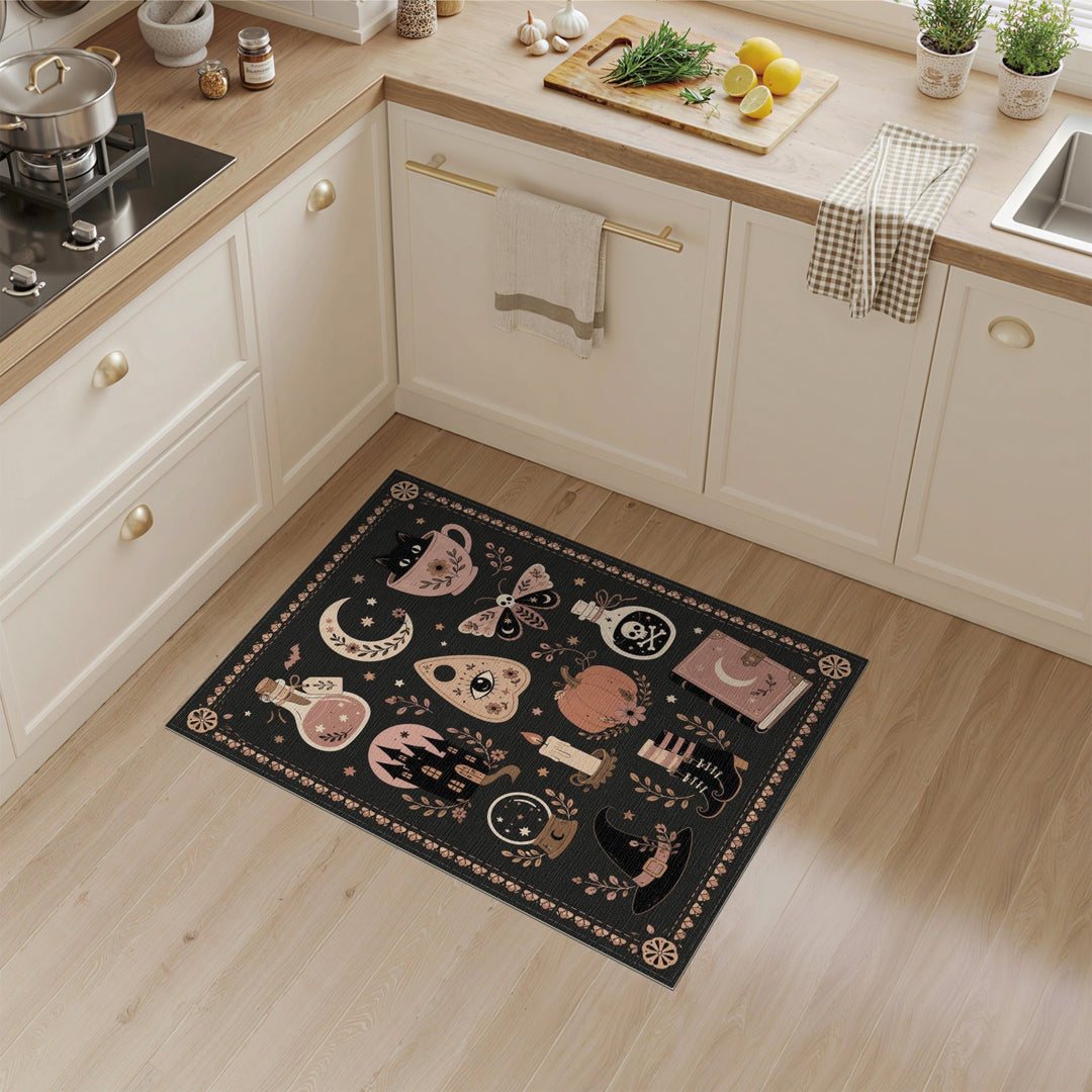 Pink Halloween Witchcraft Area Rug