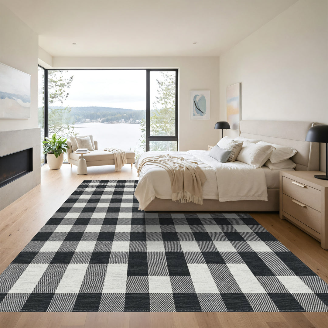 Black and White Buffalo Check Plaid Rug