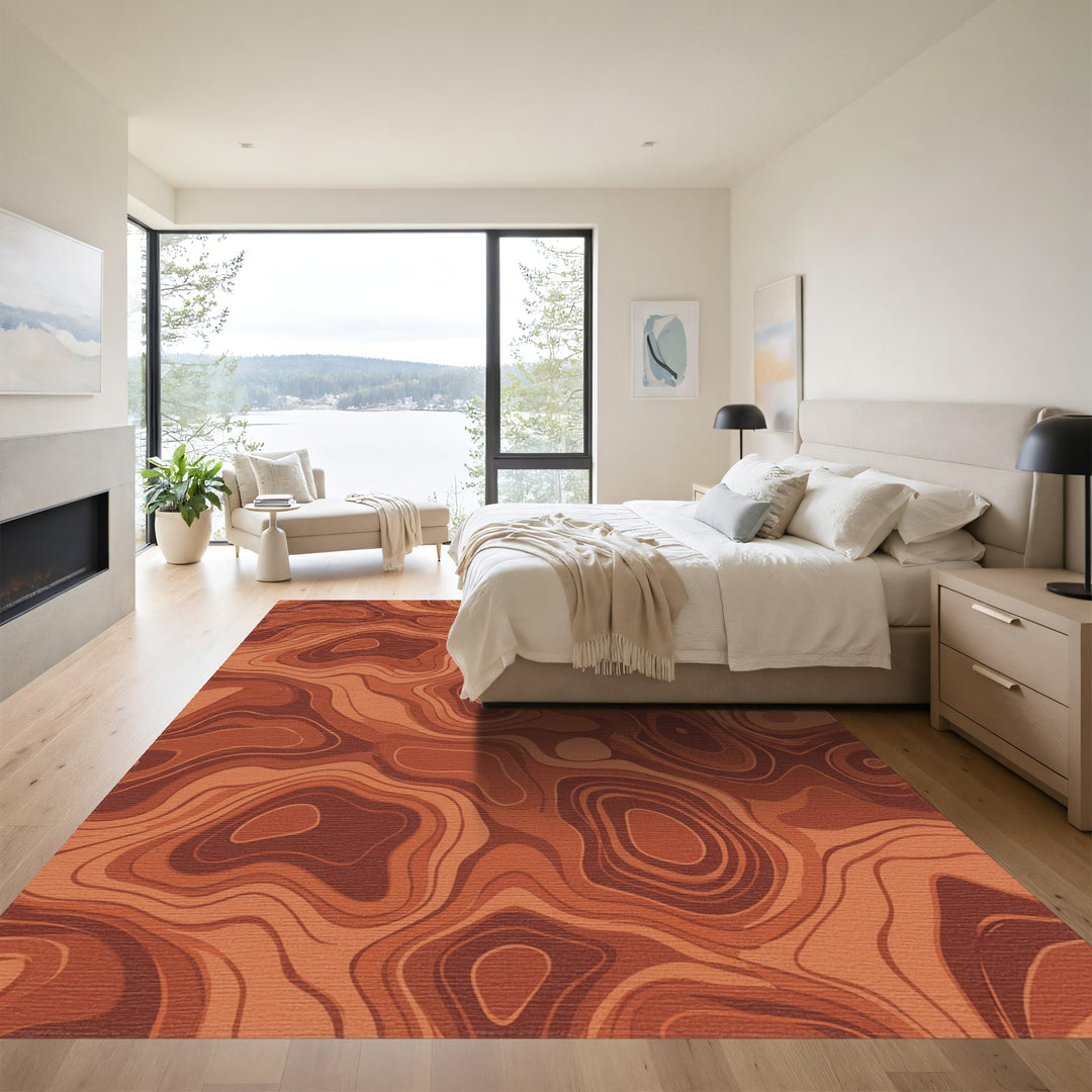 Terracotta Flow Topographic Contour Rug