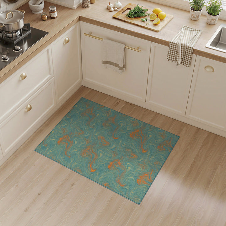 Teal Swirl Abstract Area Rug