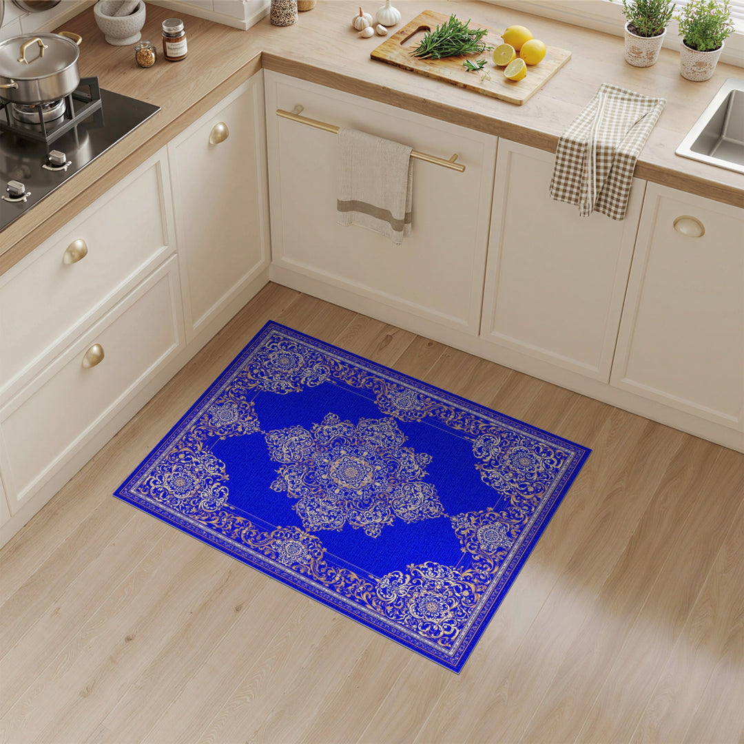 Blue and Teal Blue Gold Traditional Persian Area Rug