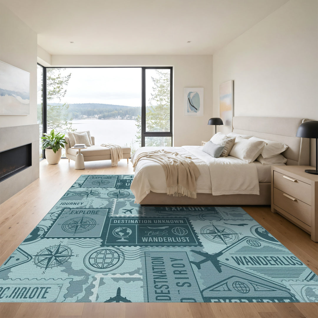 Vintage Travel Stamp Collage Rug